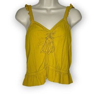 Express Tank Top Golden Yellow Ruffle Cropped Keyhole Women’s Size Small Rayon